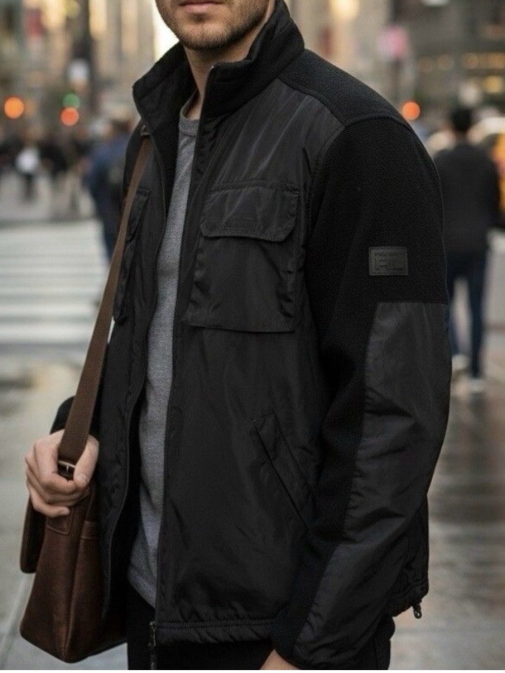 Polo Sport RL Black Fleece Hybrid Jacket Utility Nylon Pockets Unisex Fit